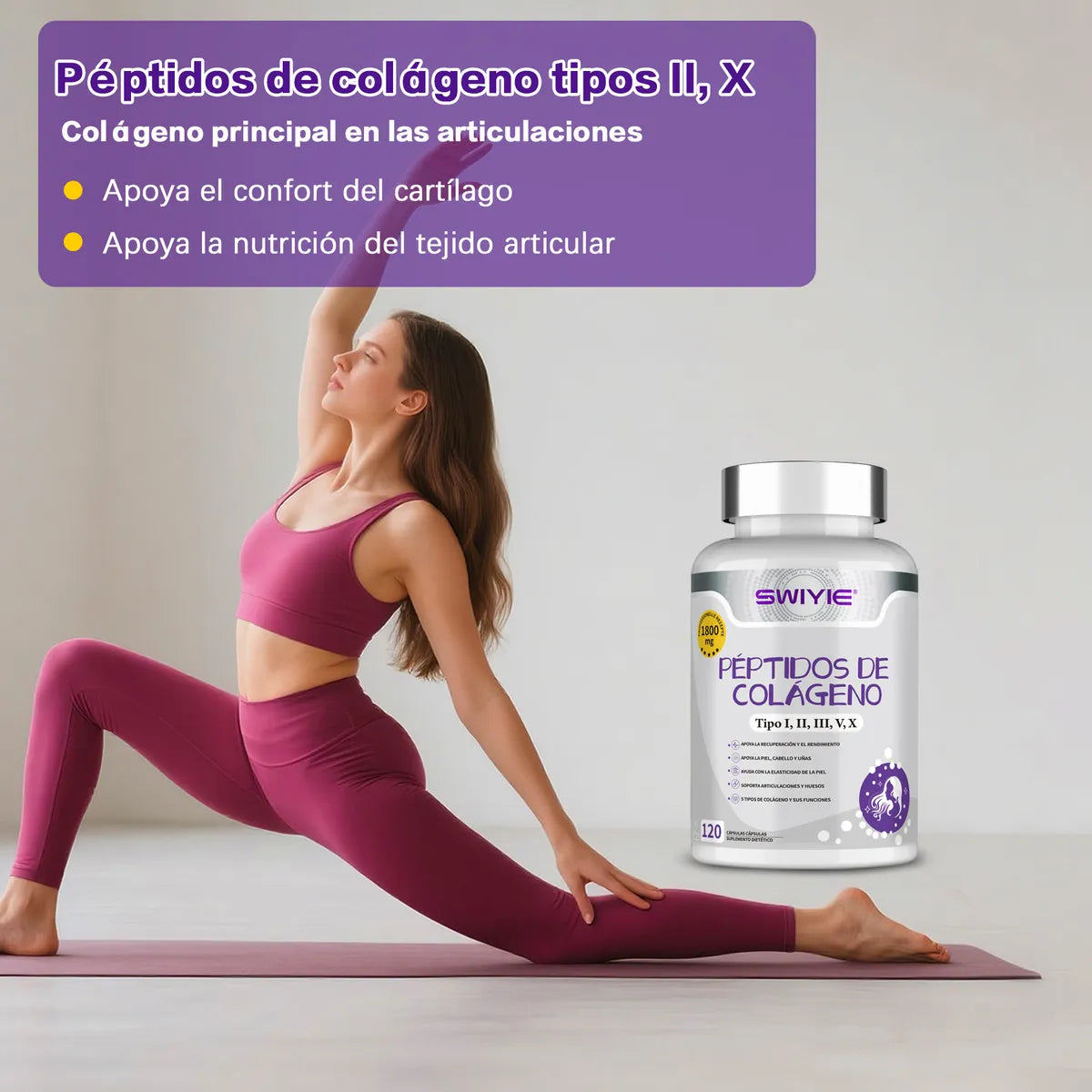 Péptidos De Colágeno Swiyie 5 Tipos 120 Cápsulas 1800mg