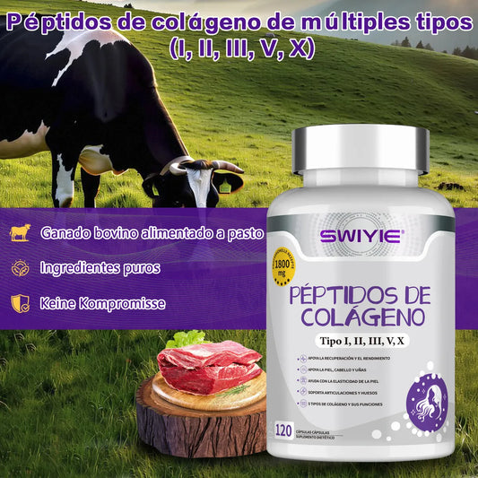 Péptidos De Colágeno Swiyie 5 Tipos 120 Cápsulas 1800mg