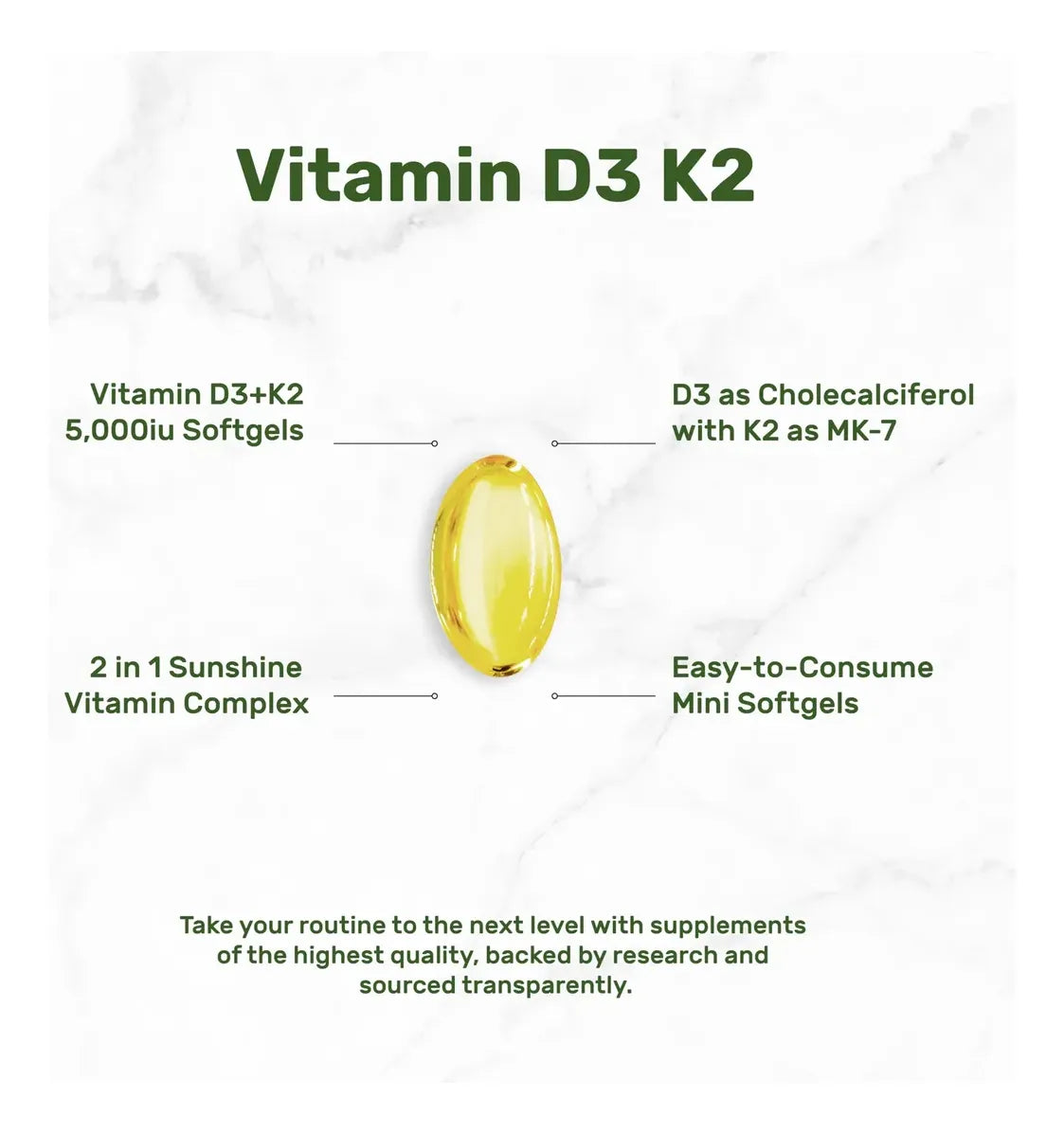 Supplement Vitamina D3 5000 Iu + K2 100 Mcg 250 Cápsulas