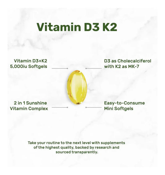 Supplement Vitamina D3 5000 Iu + K2 100 Mcg 250 Cápsulas