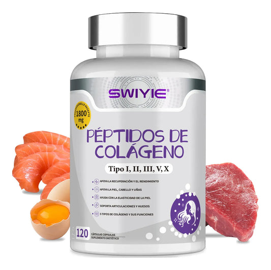 Péptidos De Colágeno Swiyie 5 Tipos 120 Cápsulas 1800mg