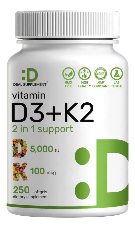 Supplement Vitamina D3 5000 Iu + K2 100 Mcg 250 Cápsulas