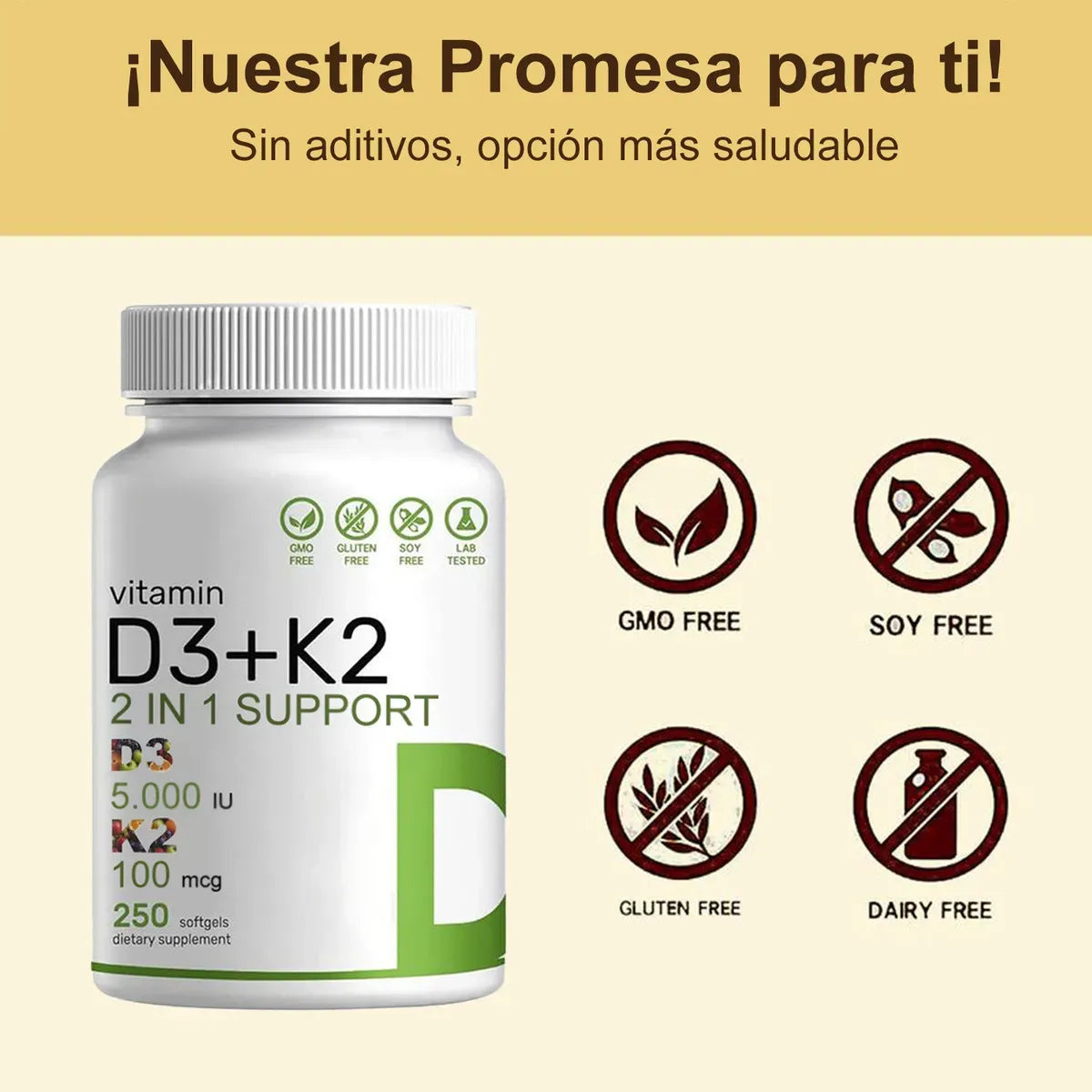 Supplement Vitamina D3 5000 Iu + K2 100 Mcg 250 Cápsulas